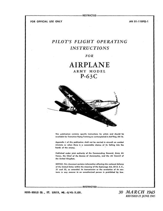 Bell P-63C 1945 Flight Manual (01-110FQ-1)
