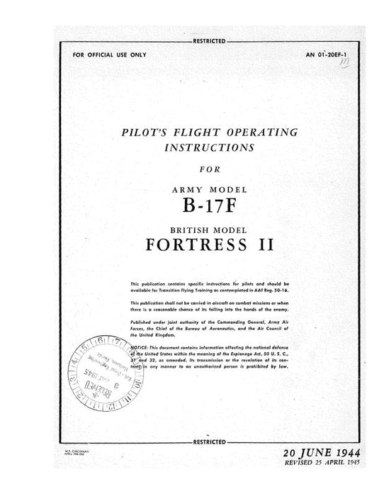 Boeing B-17F 1943 Pilot's Flight Operating Instructions (AN01-20EF-1)