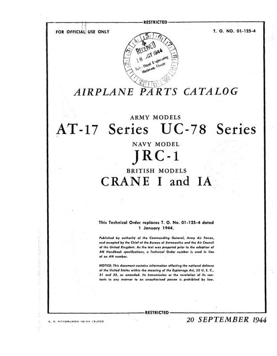 Cessna AT-17 & UC-78 1944 Parts Catalog (TO-#-01-125-4)
