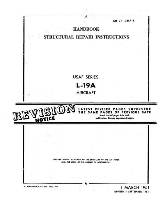 Cessna L-19A Series 1951 Structural Repair Instructions (01-125LA-3)