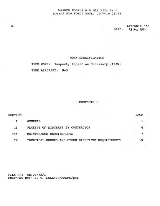 Cessna U-3 Series 1971 Aircraft Specification (CEU3-71-SP-C)