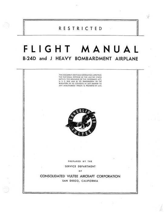 Consolidated B-24D,J Heavy Bombardment Flight Manual (CSB24D,J-F-C)