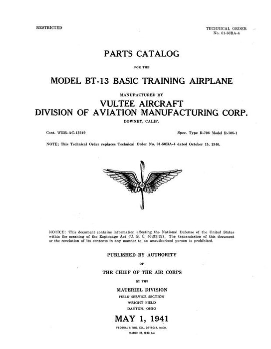 Consolidated BT-13 1941 Parts Catalog (01-50BA-4)