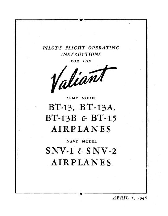 Consolidated BT-13,A,B & BT-15 Army 1945 Flight Operating Instructions (CSBT13A,B-45FC)