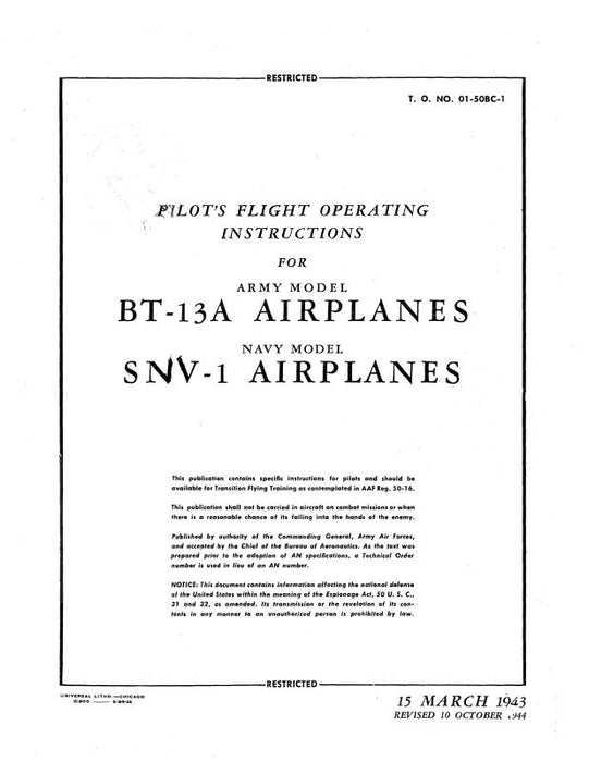 Consolidated BT-13A 1943 Pilot's Flight Operating Instructions (01-50BC-1)