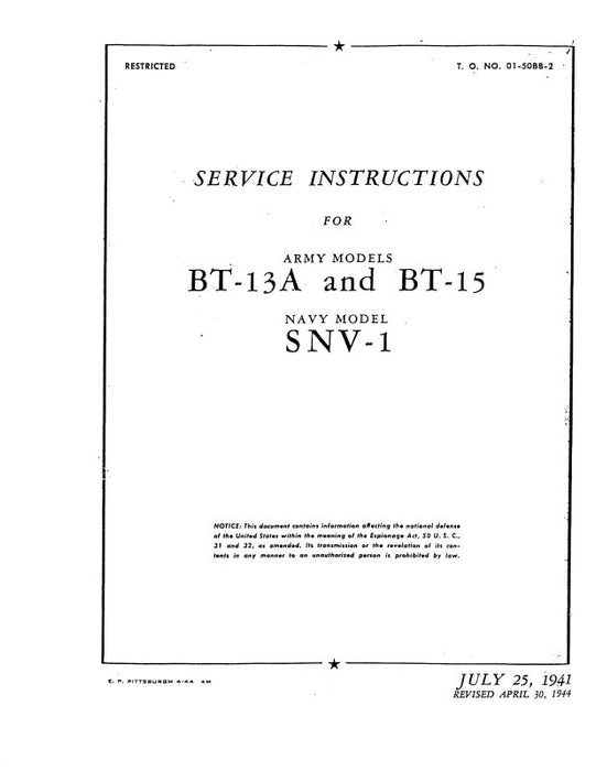 Consolidated BT-13A & BT-15 Army Maintenance Instructions (01-50BB-2)