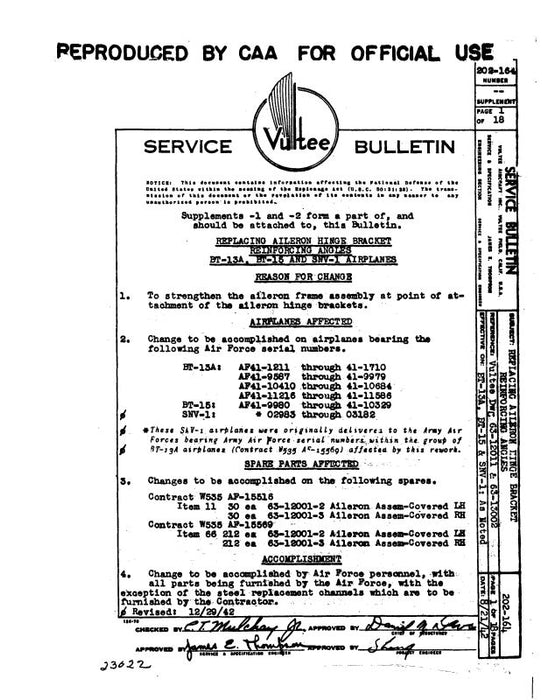 Consolidated BT-13A & BT-15 Bulletins Service Bulletins (CSBT13A,15-SLB)