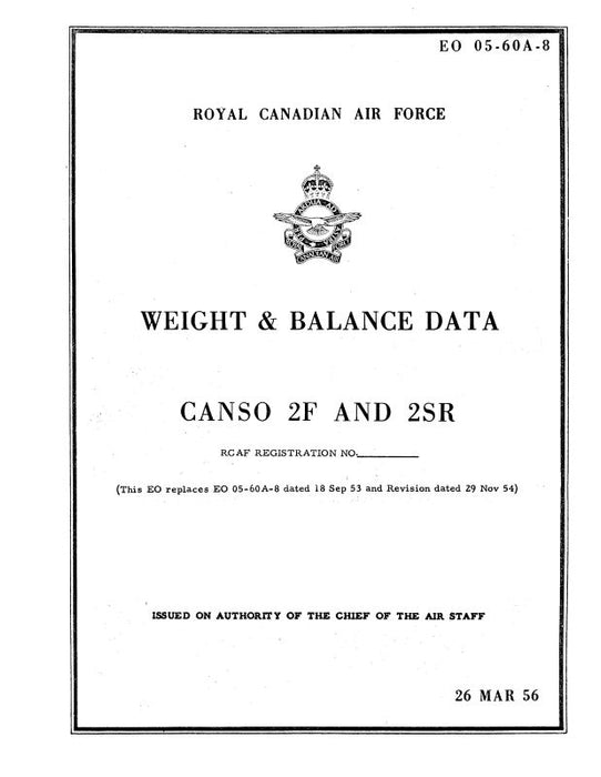 Consolidated Canso 2F & 2SR 1956 Weight & Balance Data (05-60A-8)