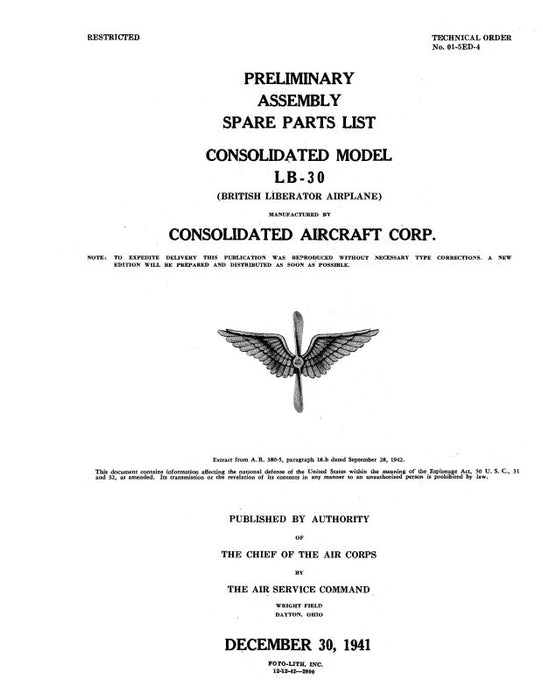 Consolidated LB-30 1941 Spare Parts List (01-5ED-4)