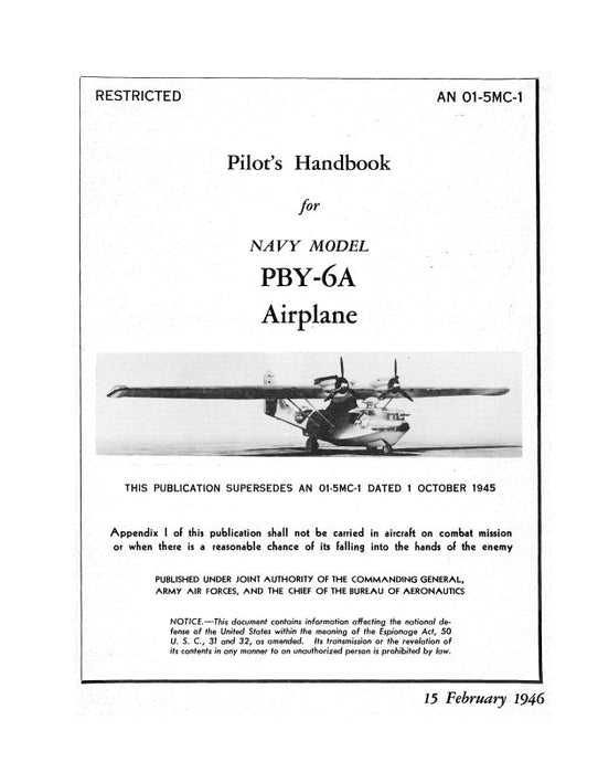 Consolidated PBY-6A 1945 Pilot's Handbook of Flight Operating Instructions (01-5MC-1)