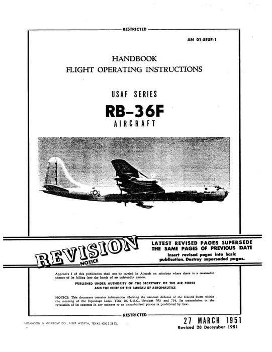 Corsair Vought RB-36F Convair 1951 Flight Operating Instructions (AN01-5EUF-1)