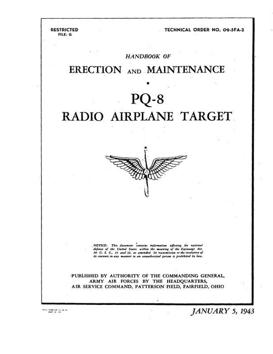 Culver Aircraft Corporation PQ-8 Target Airplane 1943 Erection & Maintenance Handbook (09-5FA-2)