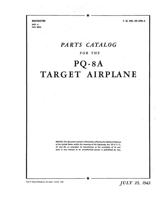 Culver Aircraft Corporation PQ-8 Target Airplane Illustrated Parts Catalog (09-5FA-4)