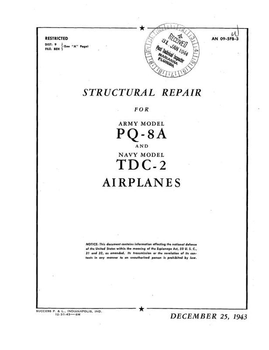 Culver Aircraft Corporation PQ-8A Army & TDC-2 Navy 1943 Structural Repair (09-5FB-3)