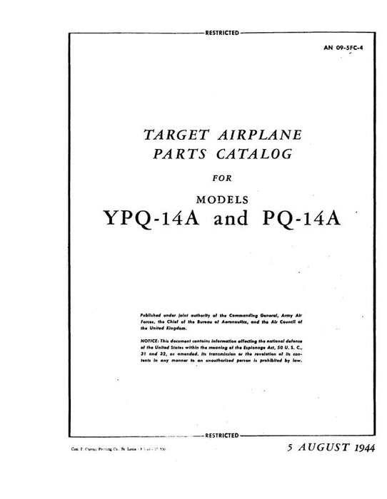 Culver Aircraft Corporation YPQ-14A & PQ-14A 1944 Parts Catalog (09-5FC-4)