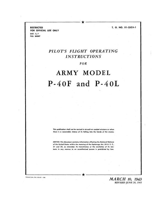 Curtiss-Wright P-40F, P-40L 1943 Flight Manual (01-25CH-1)