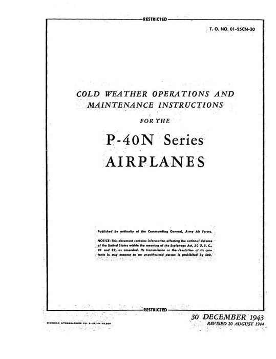 Curtiss-Wright P-40N Airplanes 1943 Operations & Maintenance Instructions (01-25CN-30)