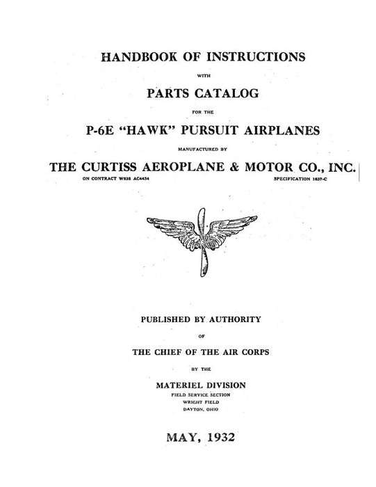 Curtiss-Wright P-6E Hawk Pursuit Airplanes Instructions and Parts Catalog (CWP6E-32-P-C)