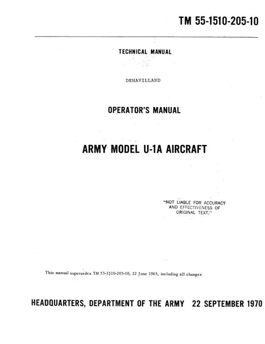 DeHavilland U-1A Army Model 1970 Operator's Manual (TM-55-1510-205-)