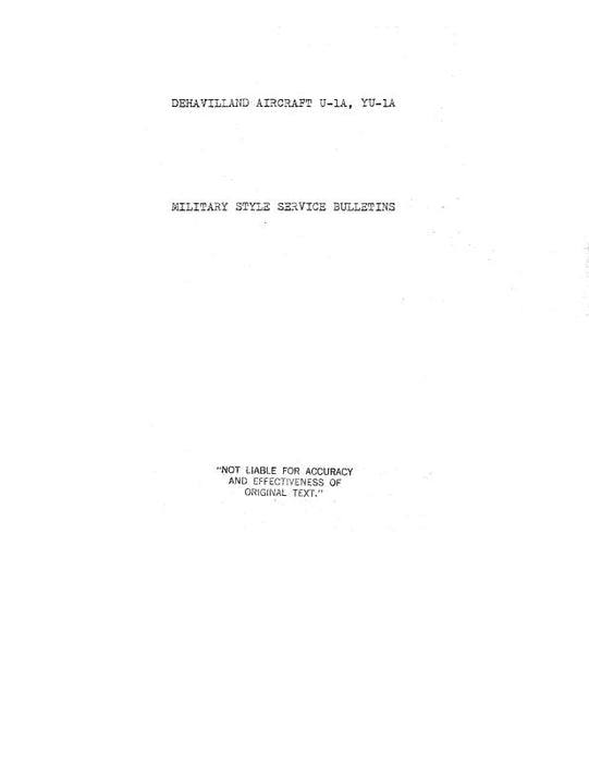 DeHavilland U-1A, YU-1A Otter Military Style Service Bulletins (DEU1A,YU1A-SLBC)