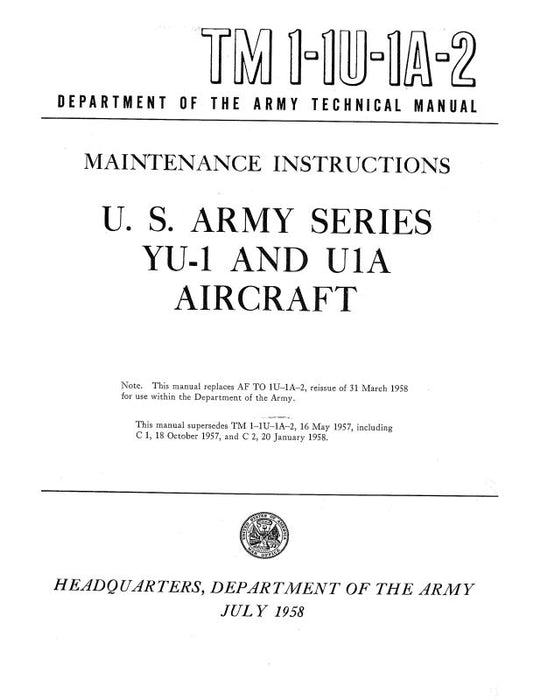DeHavilland U.S. Army Series YU-1 & U1A Maintenance Instructions (1-1U-1A-2)