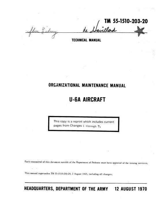 DeHavilland U-6A Beaver 1970 Organizational Maintenance Manual (55-1510-203-20)