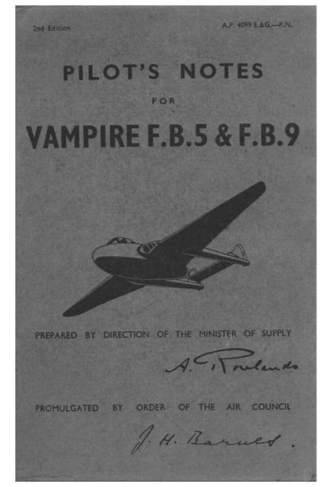 DeHavilland  Vampire Pilots Notes Pilot's Notes (DEPILOTNOTEVAMP)