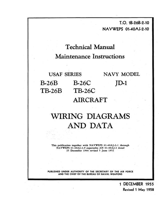Douglas B-26B,B-26C 1955 Maintenance Instructions manual (1B-26B-2-10)