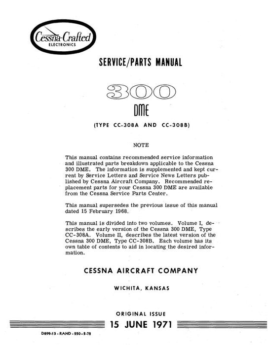 Cessna 300 DME CC-308A,B Maintenance & Parts Manual (D899-13)