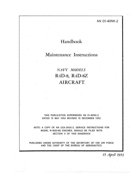 Douglas R4D-8, R4D-8Z 1953 Navy Model Maintenance Manual (01-40NK-2)