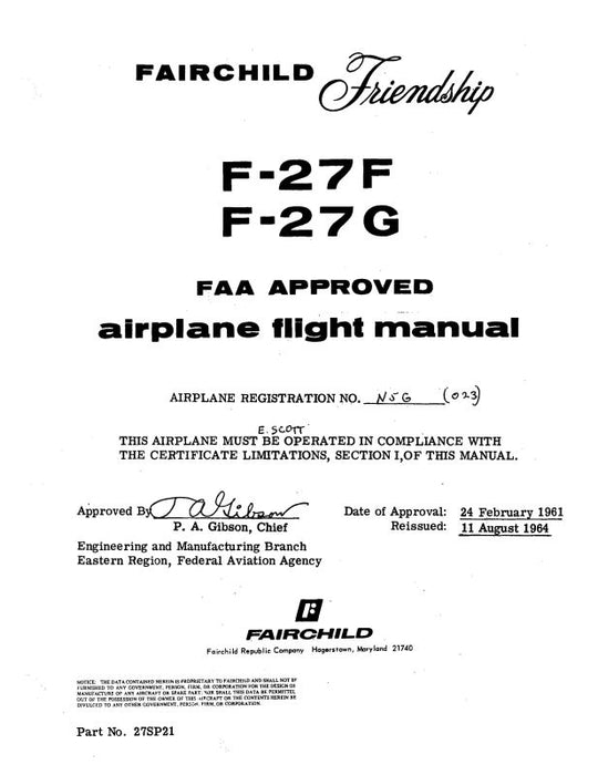 Fairchild F-27F,F-27G 1964 Flight Manual (27SP21)