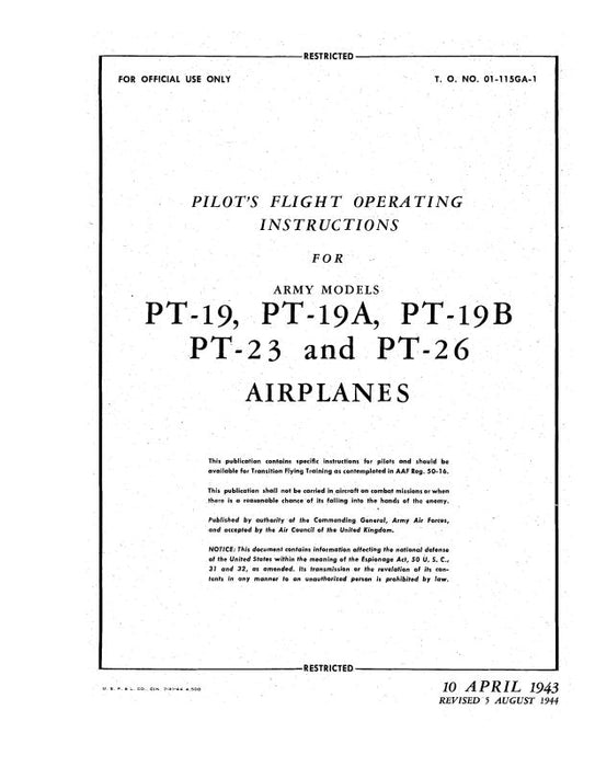 Fairchild PT-19,A,B,PT-23,-26 1943 Flight (01-115GA-1)