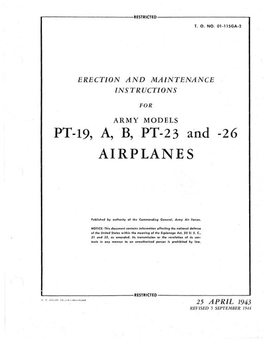Fairchild PT-19,A,B,PT-23,-26 1943 Erection & Maintenance (01-115GA-2)