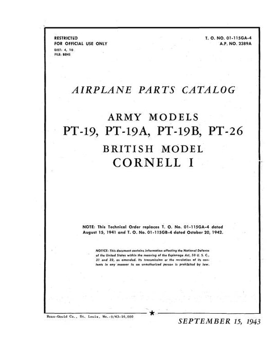 Fairchild PT-19,A,B,PT-23,-26 1943 Parts Catalog (01-115GA-4)