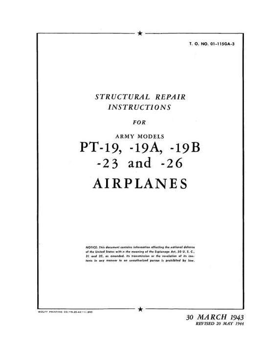 Fairchild PT-19,A,B,PT-23,-26 1943 Structural Repair (01-115GA-3)