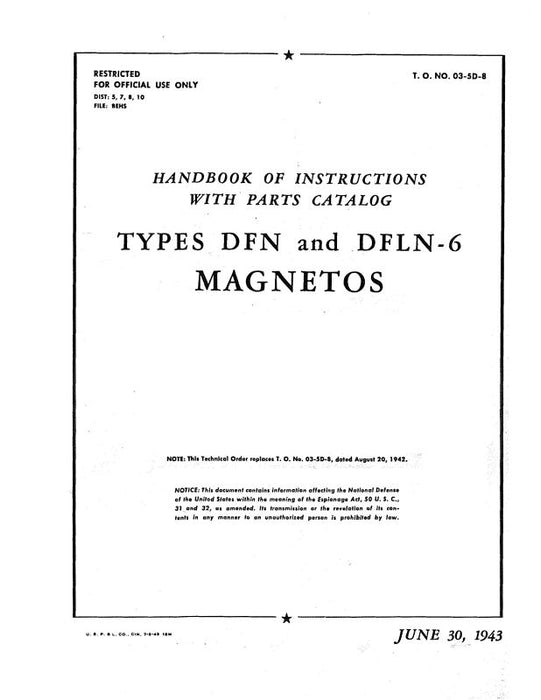Bendix DFN & DFLN-6 Magnetos 1943 Parts Catalog (03-5D-8)