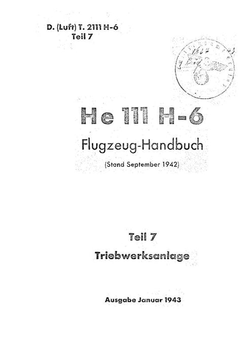 German He 111 H-6 Flugzeug Handbuch Flight Handbook (G1HE111H-6-C)