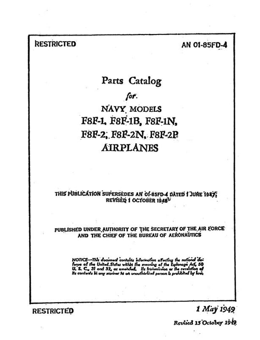 Grumman F8F Bearcat 1949 Parts Catalog (AN0185FD4) — Essco Aircraft
