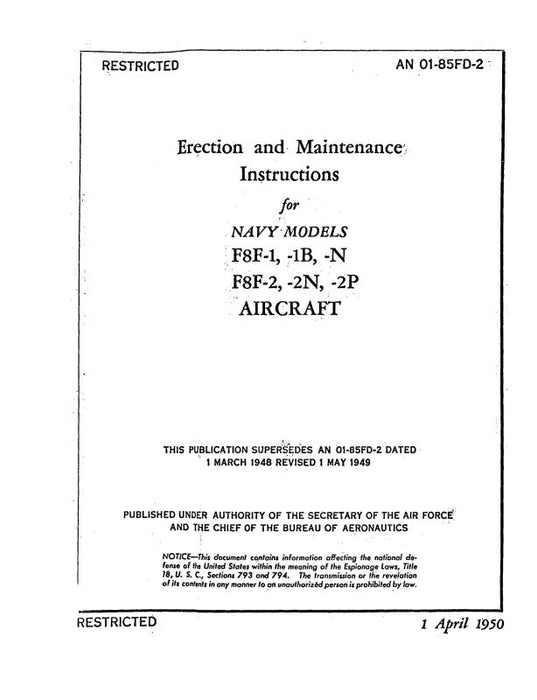 Grumman F8F-1,1B,1N,2,2N,2P 1950 Maintenance Manual (01-85FD-2)