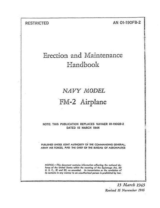 Grumman FM-2 Wildcat 1945 Erection & Maintenance Handbook (01-190FB-2)