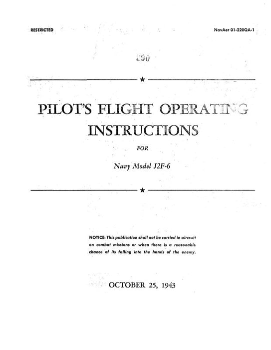 Grumman J2F-6 Duck 1943 Flight Operating Instructions (01-220QA-1)