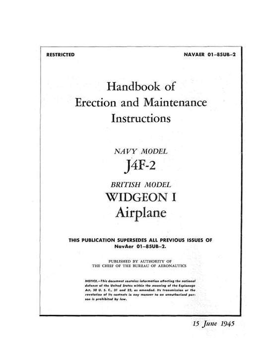 Grumman J4F-2 Widgeon Erection & Maintenance (01-85UB2)
