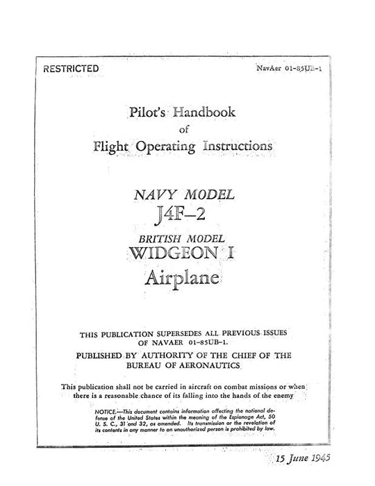 Grumman J4F-2 Widgeon 1945 Pilot's Handbook of Flight Operating Instructions (01-85UE-1)