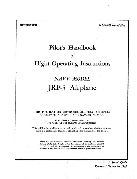 Grumman JRF-5 Goose 1945 Flight Operating Instructions (01-85VF-1)
