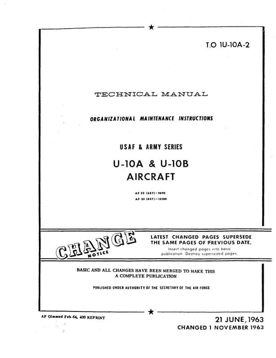 Helio Aircraft Corporation U-10A, B USAF & Army 1963 Maintenance Manual (1U-10A-2)