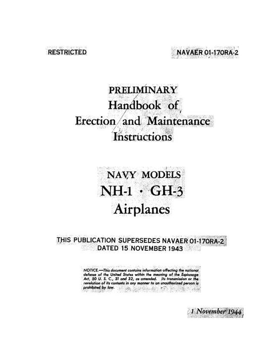 Howard Navy Models NH-1 & GH-3 1944 Erection & Maintenance Instructions (01-170RA-2)