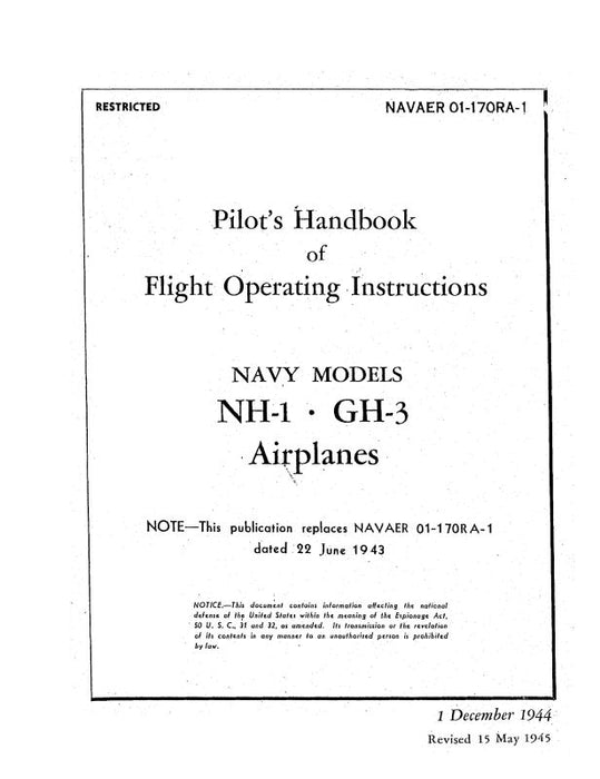 Howard NH-1 & GH-3 1944 Pilot's Handbook of Flight Operating Instructions (01-170RA-1)