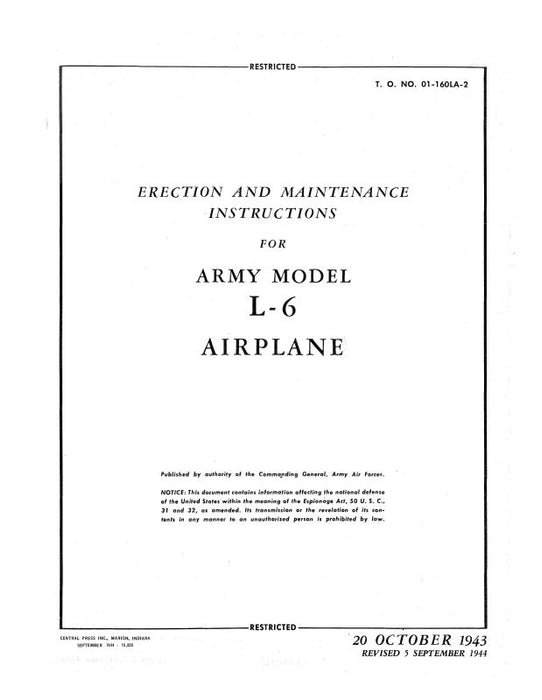 Interstate L-6 Airplane 1943 Erection & Maintenance Instructions (01-160LA-2)