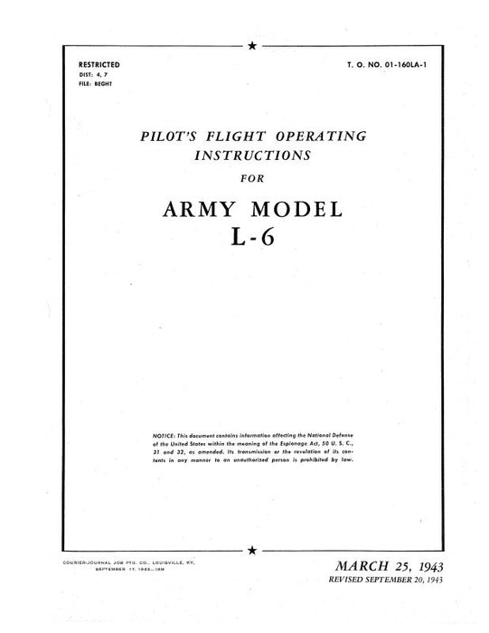 Interstate L-6 Airplane 1943 Pilot's Flight Operating Instructions (01-160LA-1)