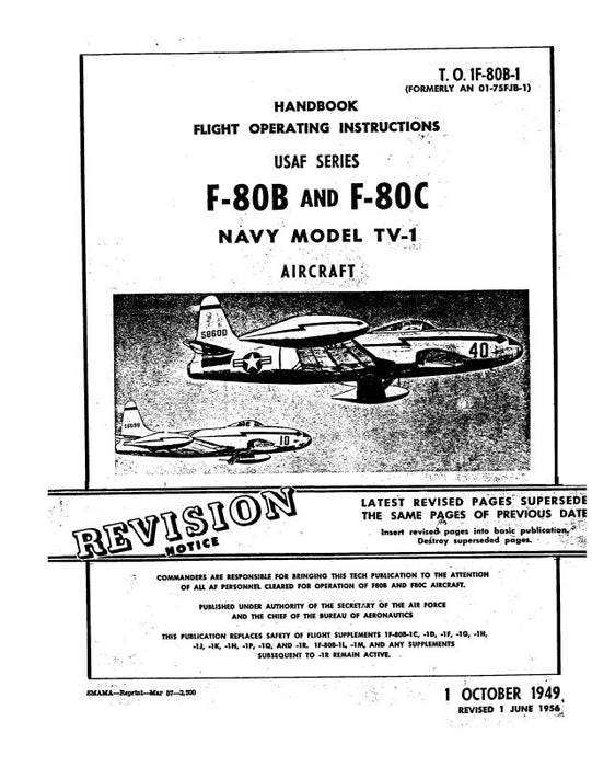 Lockheed F-80B & F-80C 1949 Flight Operating Instructions Handbook (1F-80B-1)